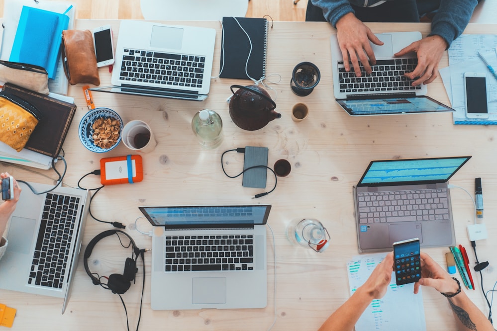 Laptops and devices on a desk